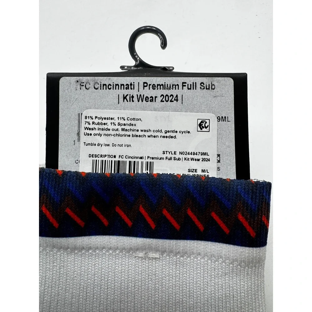 Strideline Mens M/L White FC Cincinnati Premium Full Sub Kit Wear 2024 Socks New